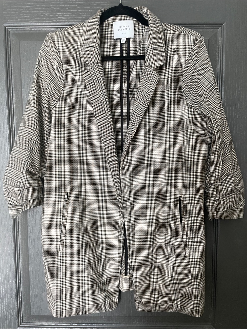 Maison d'Antrie Plaid Longline Blazer in Black and White